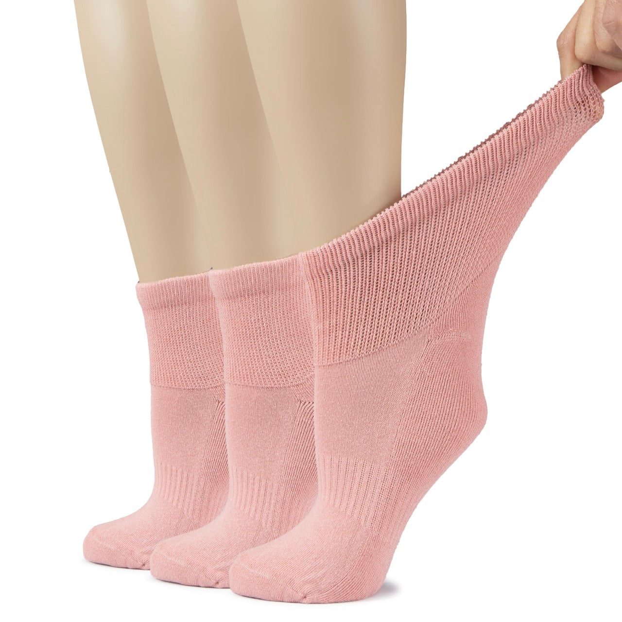 Rose cloud socks being worn on a white background