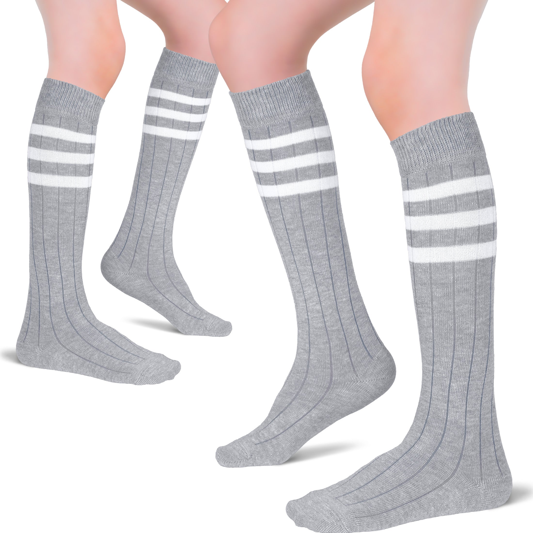 Striped Cotton Kids' Knee-High Dress Socks, 4 Pairs