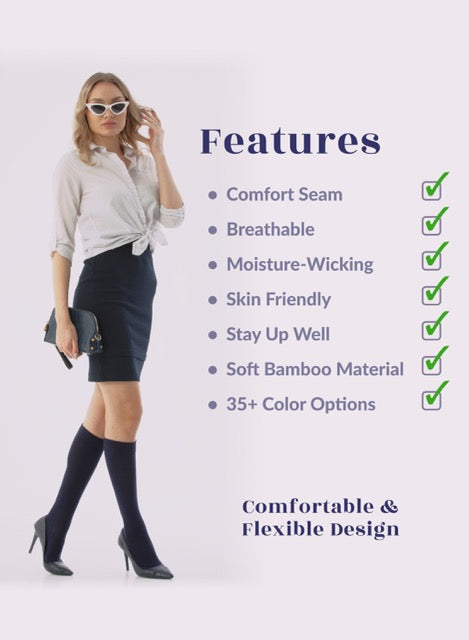 Knee-High Bamboo Dress Socks for Women, 4 Pairs