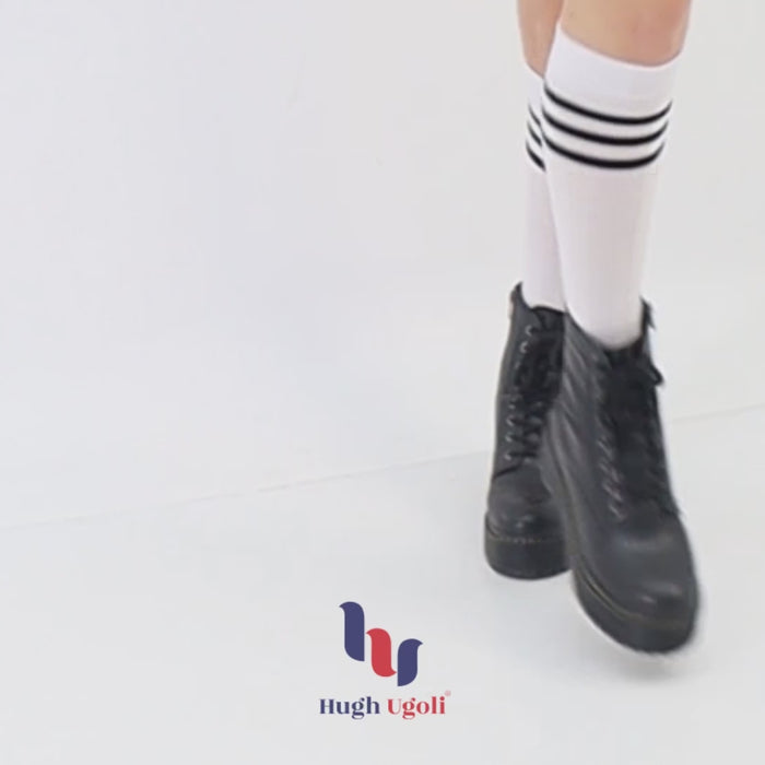 women cotton knee high striped - hugh ugoli socks 