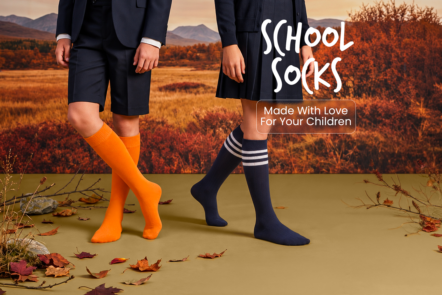 Cotton knee-high school socks for kids in classic autumn colors for back-to-school season