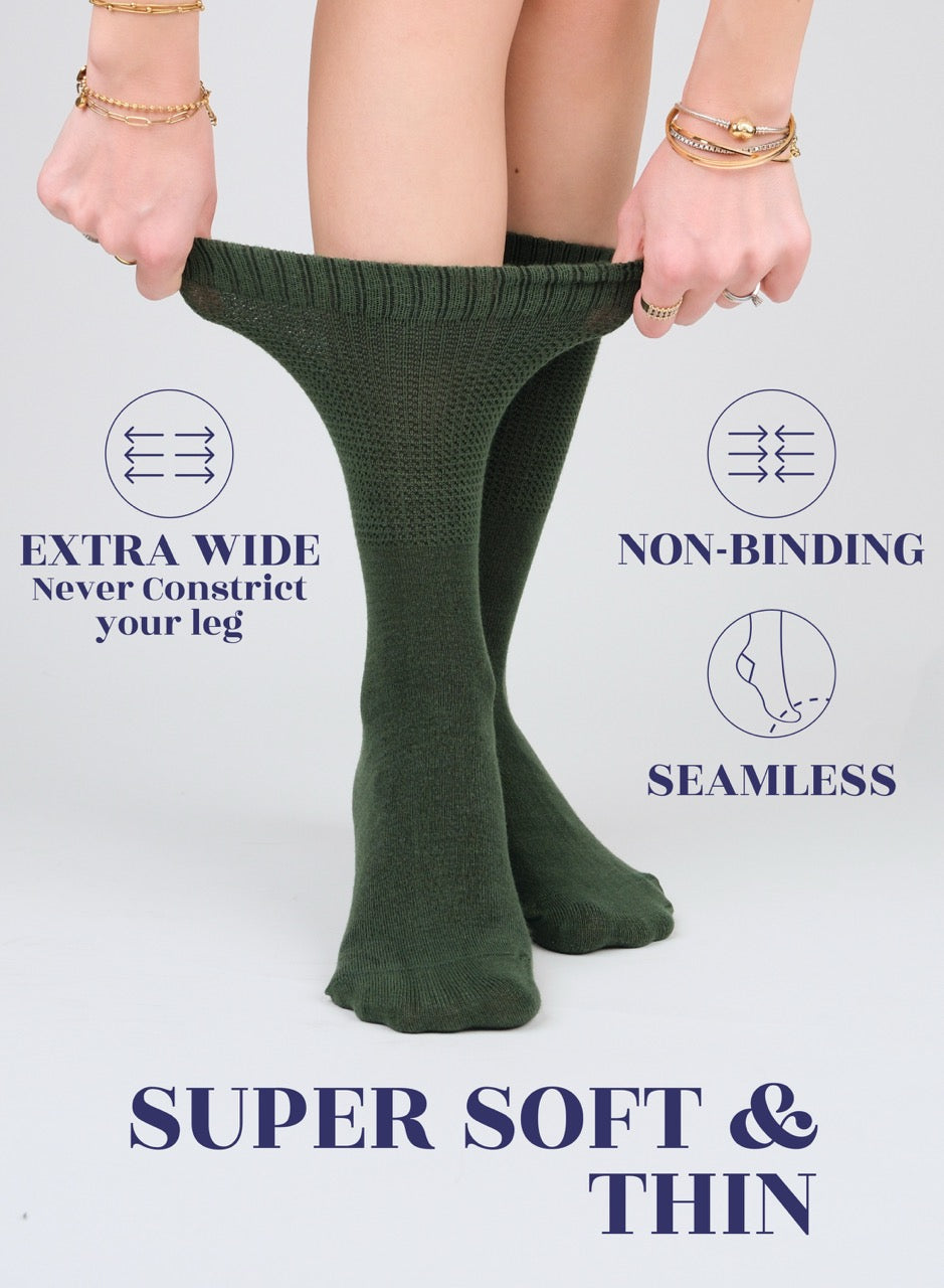 Women's Bamboo Diabetic Crew Thin Socks, 4 Pairs | Army Green