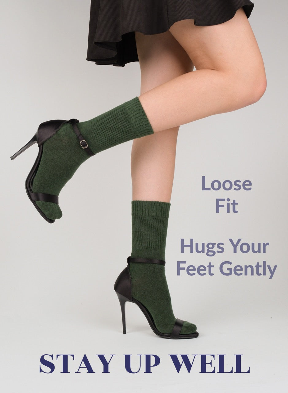 Women's Bamboo Diabetic Crew Thin Socks, 4 Pairs | Army Green