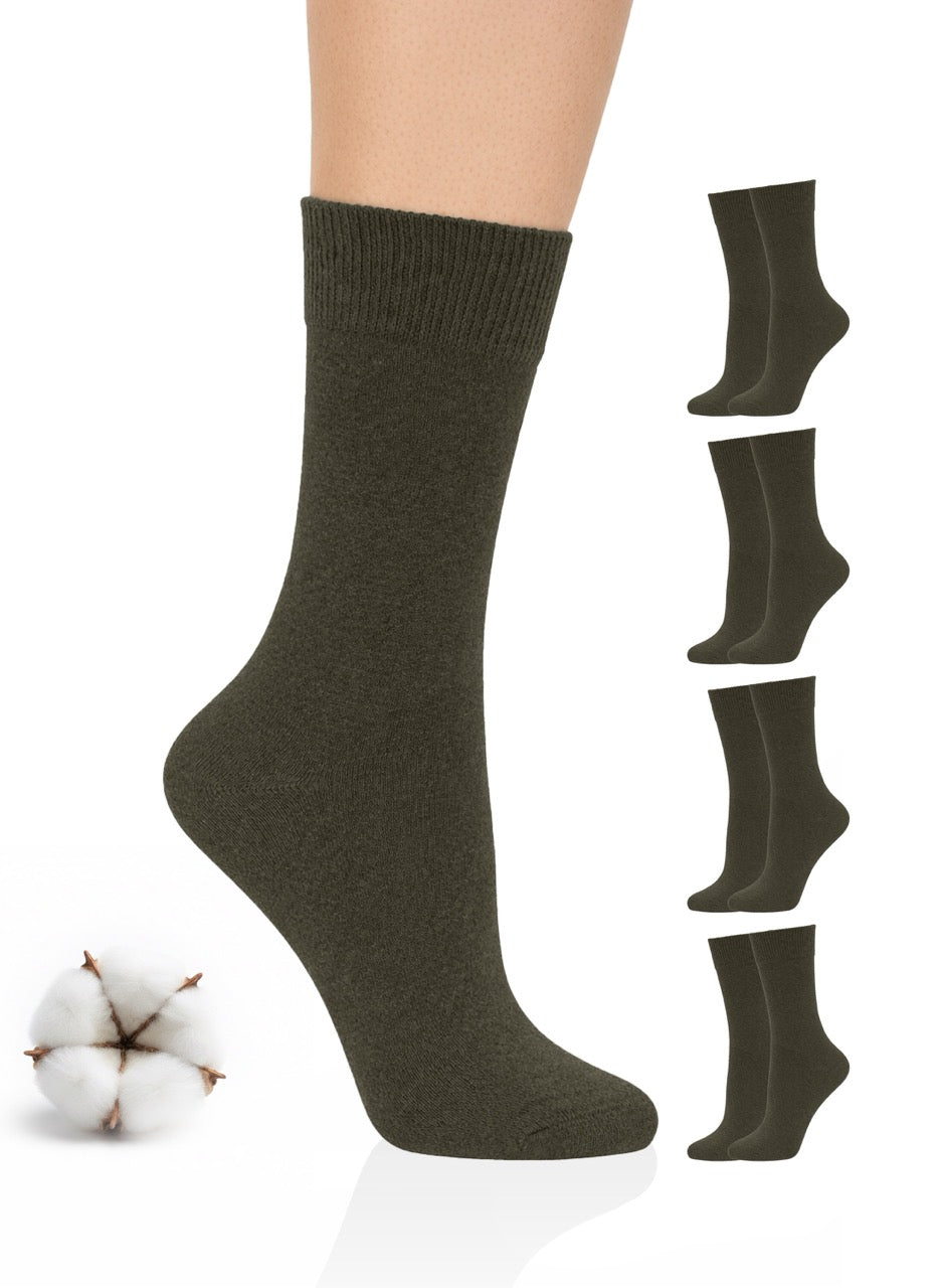 Women's Bamboo Diabetic Crew Thin Socks, 4 Pairs | Army Green