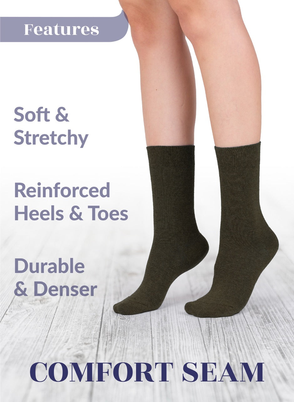 Women's Bamboo Diabetic Crew Thin Socks, 4 Pairs | Army Green