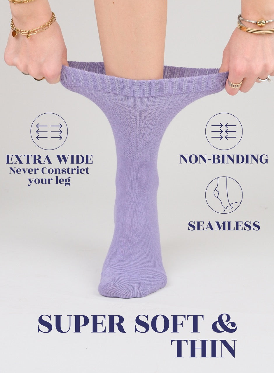 Women's Bamboo Diabetic Crew Thin Socks, 4 Pairs | Aster Purple