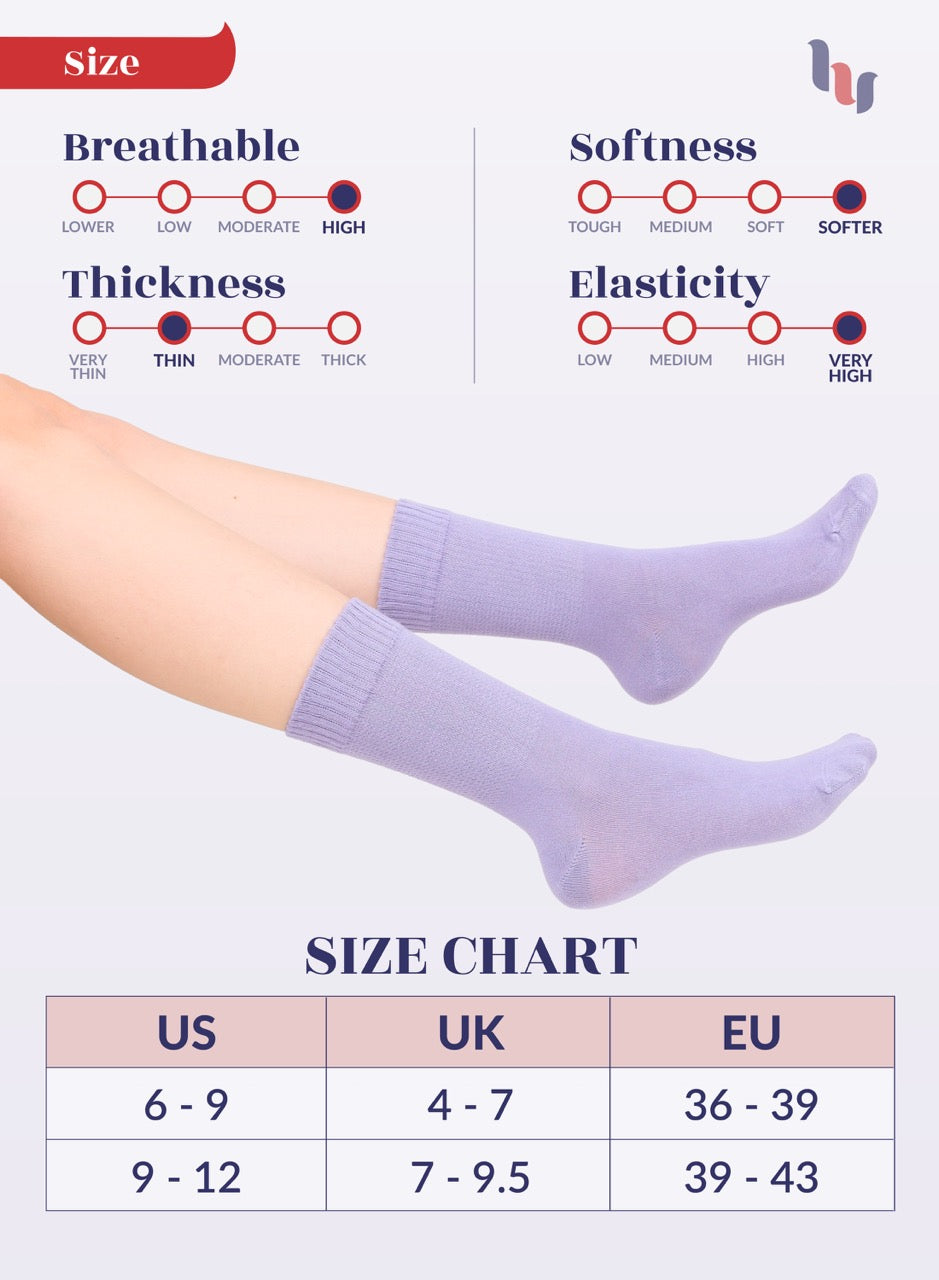 Women's Bamboo Diabetic Crew Thin Socks, 4 Pairs | Aster Purple