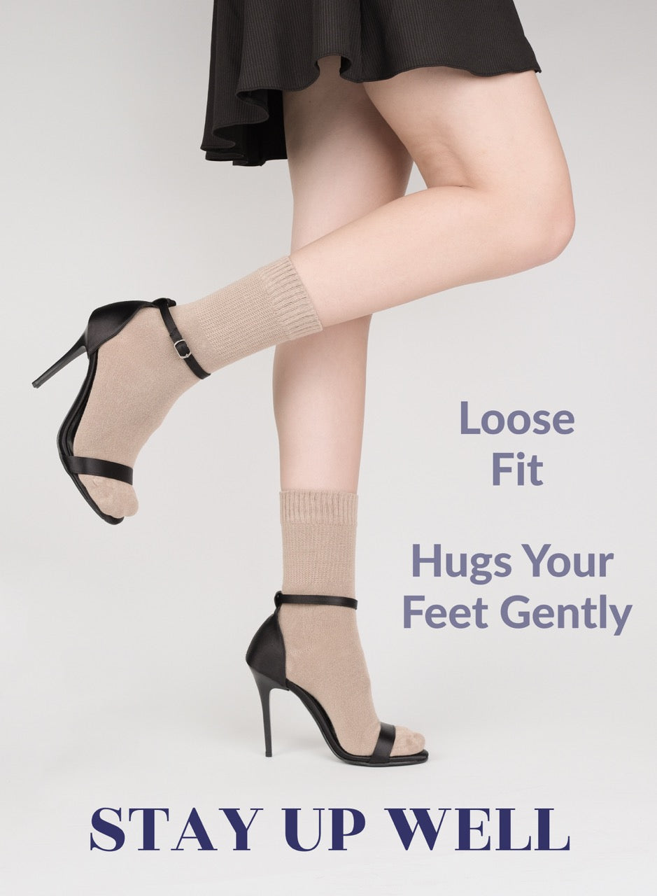 Women's Bamboo Diabetic Crew Thin Socks, 4 Pairs | Beige