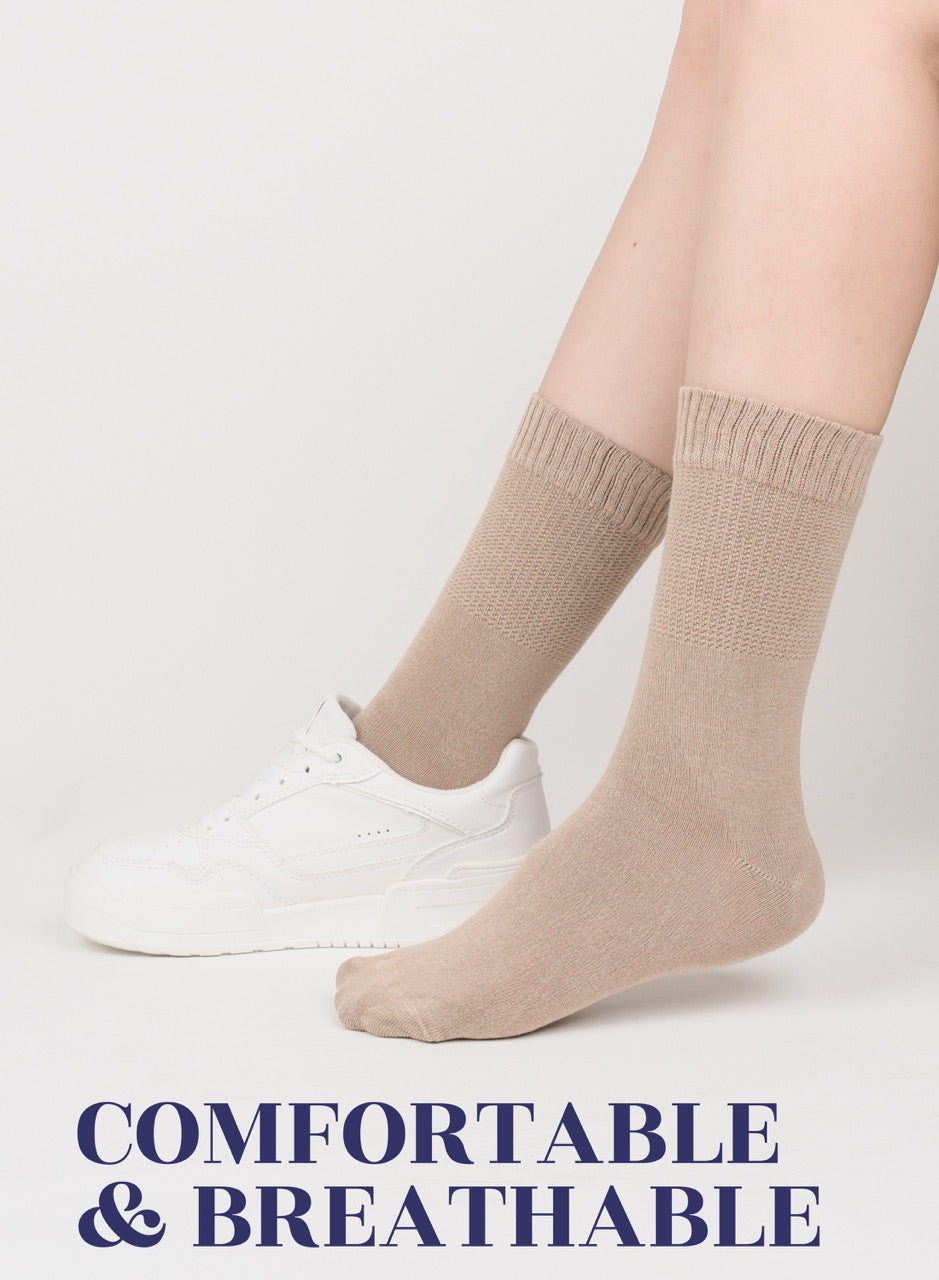 Women's Bamboo Diabetic Crew Thin Socks, 4 Pairs | Beige