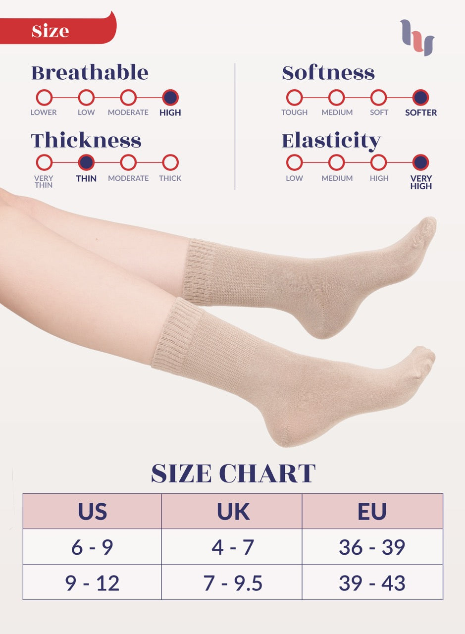 Women's Bamboo Diabetic Crew Thin Socks, 4 Pairs | Beige