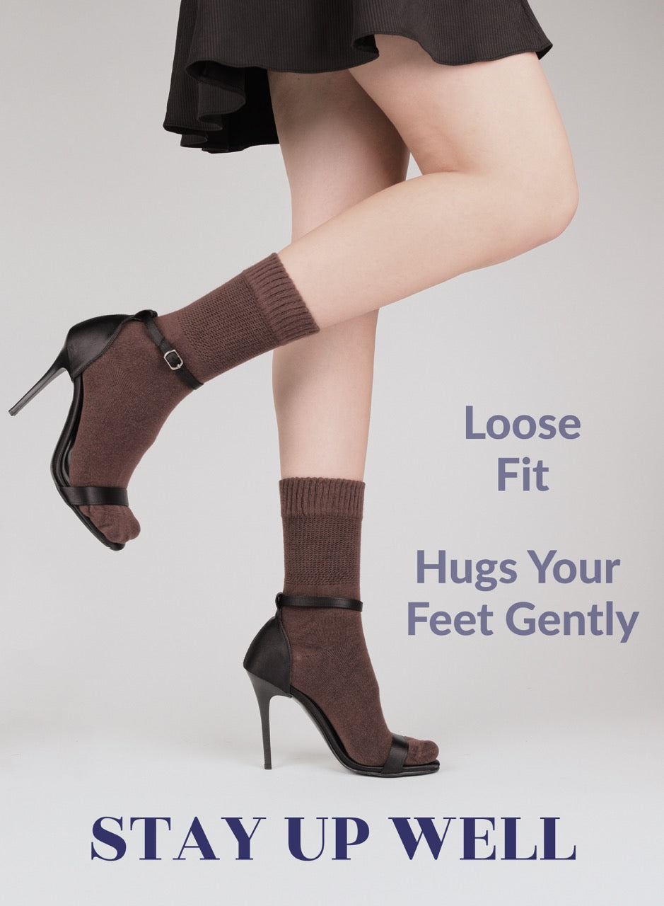 Women's Bamboo Diabetic Crew Thin Socks, 4 Pairs | Brown