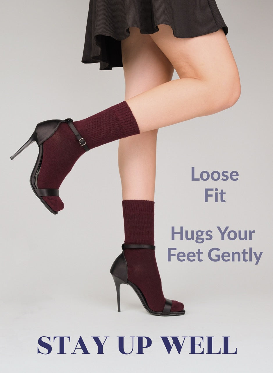 Women's Bamboo Diabetic Crew Thin Socks, 4 Pairs | Burgundy