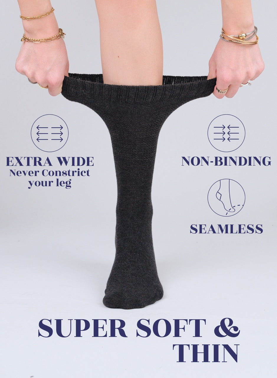 Women's Bamboo Diabetic Crew Thin Socks, 4 Pairs | Charcoal