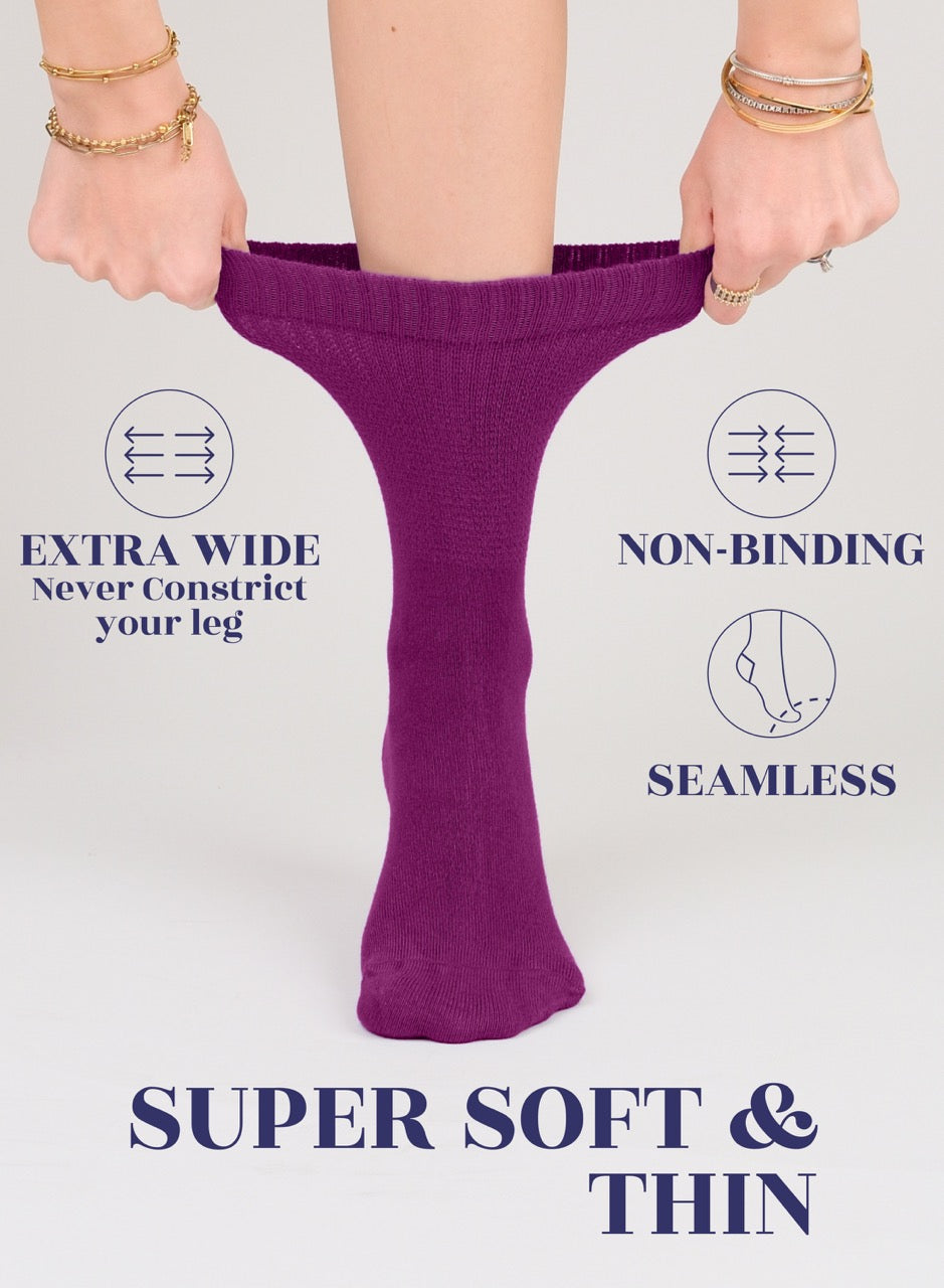 Women's Bamboo Diabetic Crew Thin Socks, 4 Pairs | Fuchsia