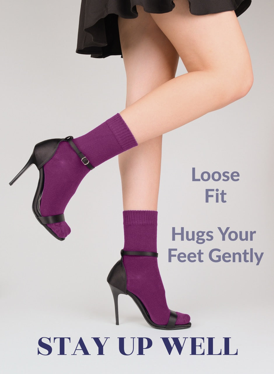 Women's Bamboo Diabetic Crew Thin Socks, 4 Pairs | Fuchsia