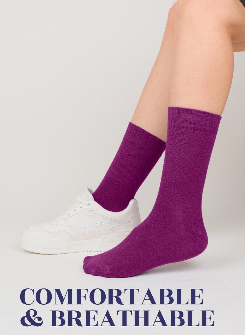 Women's Bamboo Diabetic Crew Thin Socks, 4 Pairs | Fuchsia