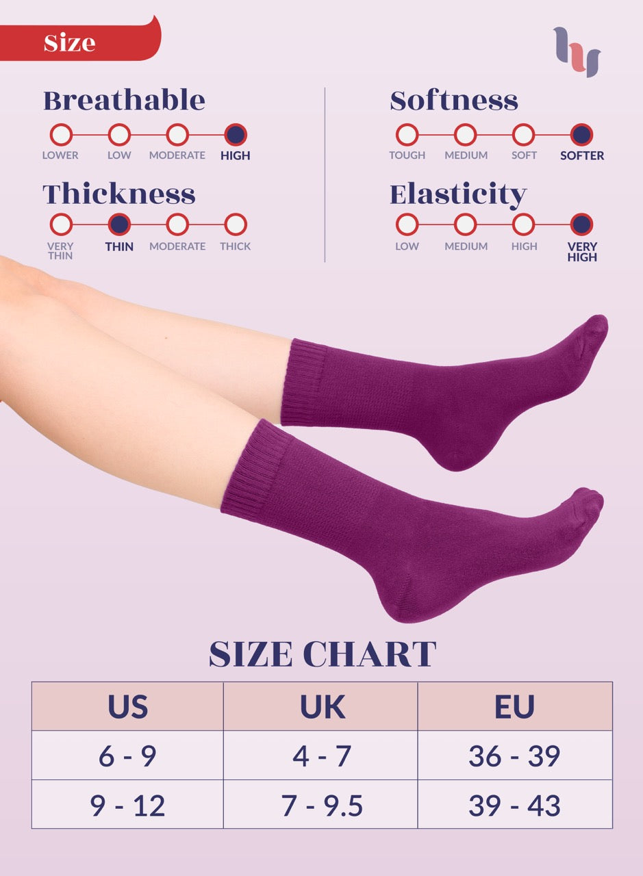 Women's Bamboo Diabetic Crew Thin Socks, 4 Pairs | Fuchsia