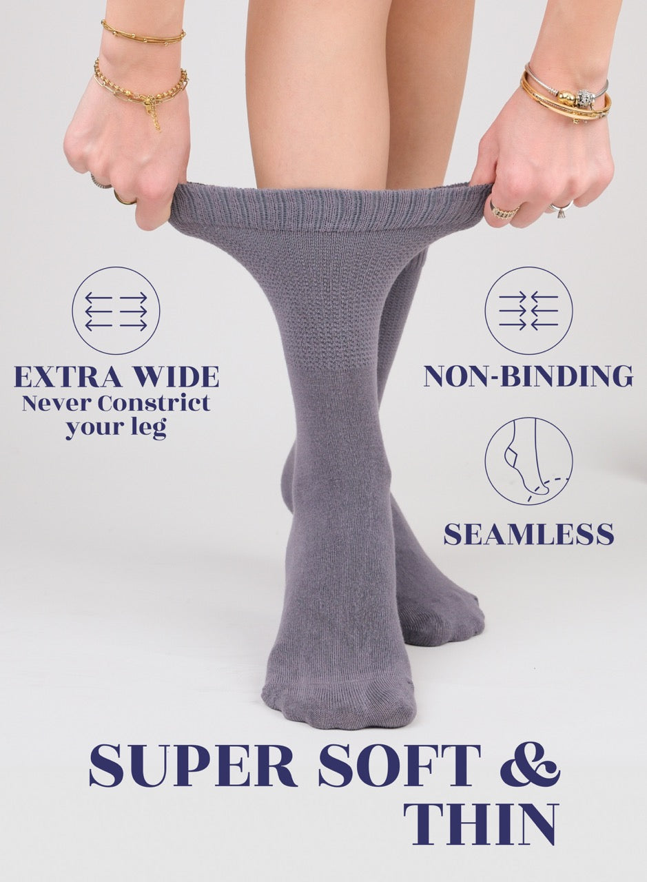 Women's Bamboo Diabetic Crew Thin Socks, 4 Pairs | Gray