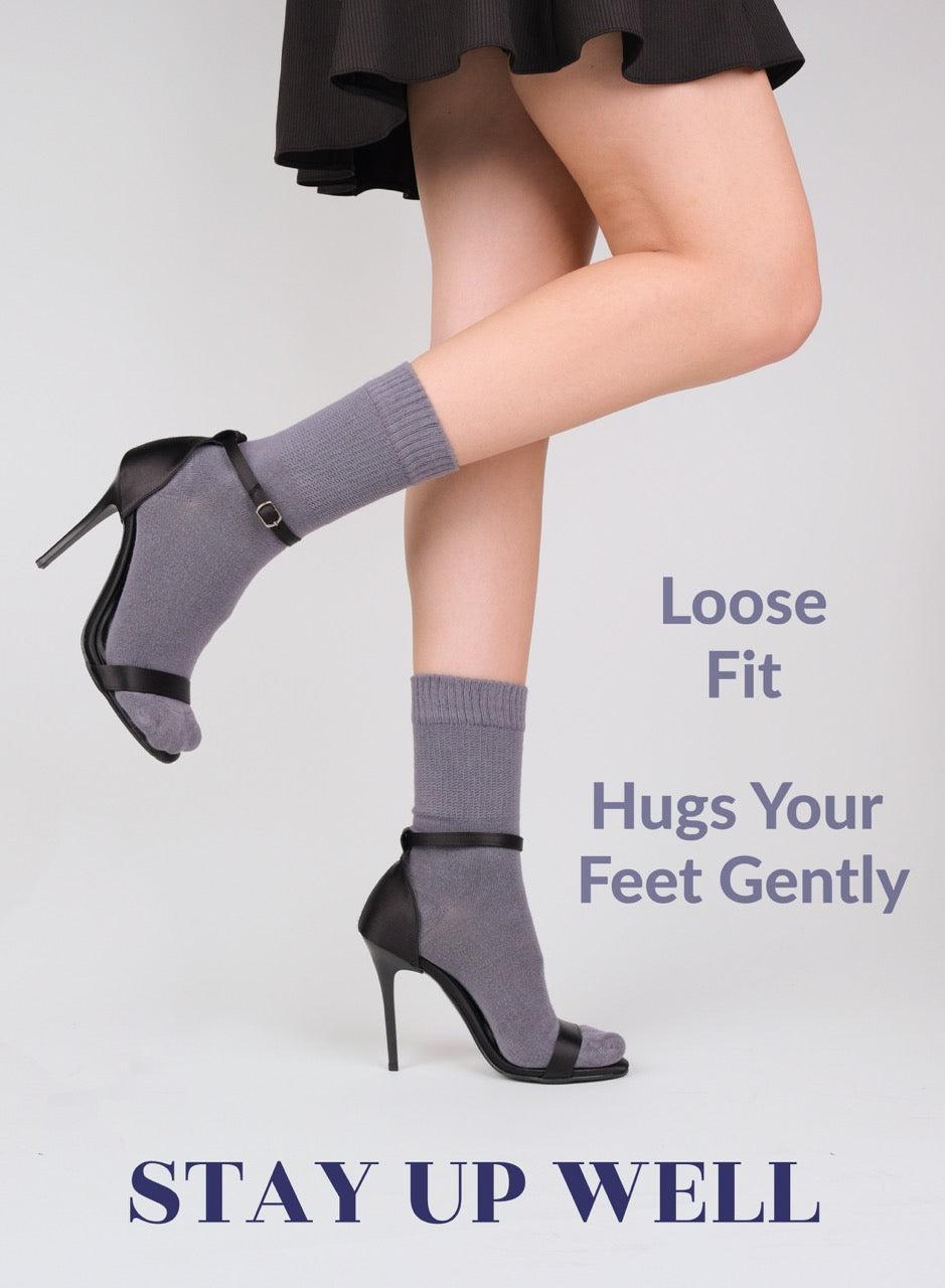 Women's Bamboo Diabetic Crew Thin Socks, 4 Pairs | Gray