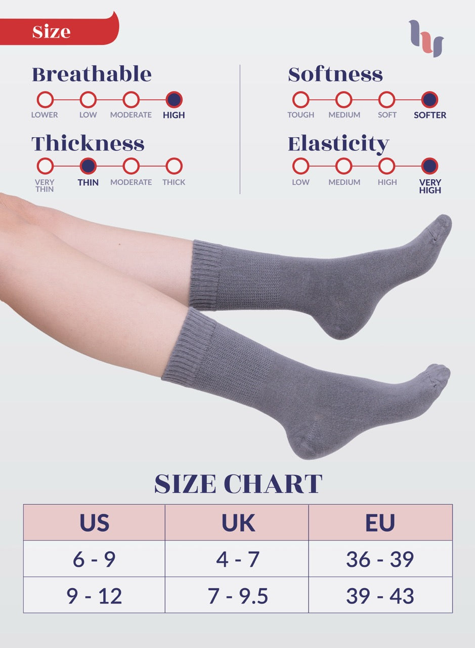 Women's Bamboo Diabetic Crew Thin Socks, 4 Pairs | Gray