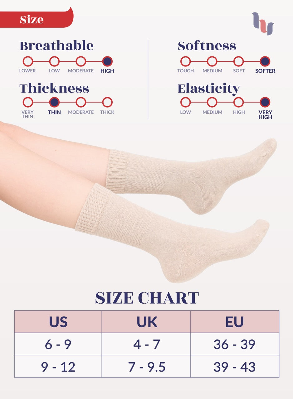 Women's Bamboo Diabetic Crew Thin Socks, 4 Pairs | Light Beige