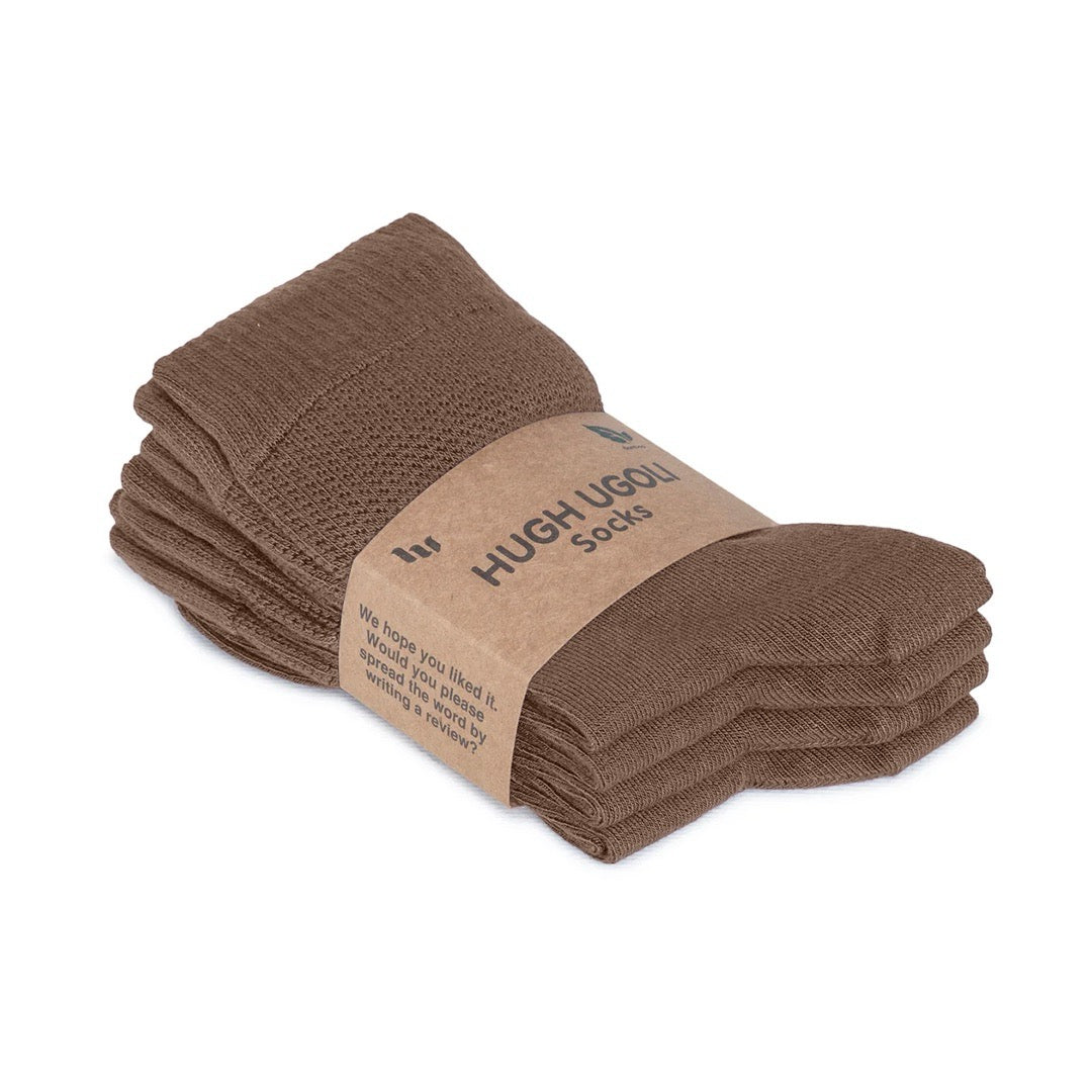 Women's Bamboo Diabetic Crew Thin Socks, 4 Pairs | Light Brown