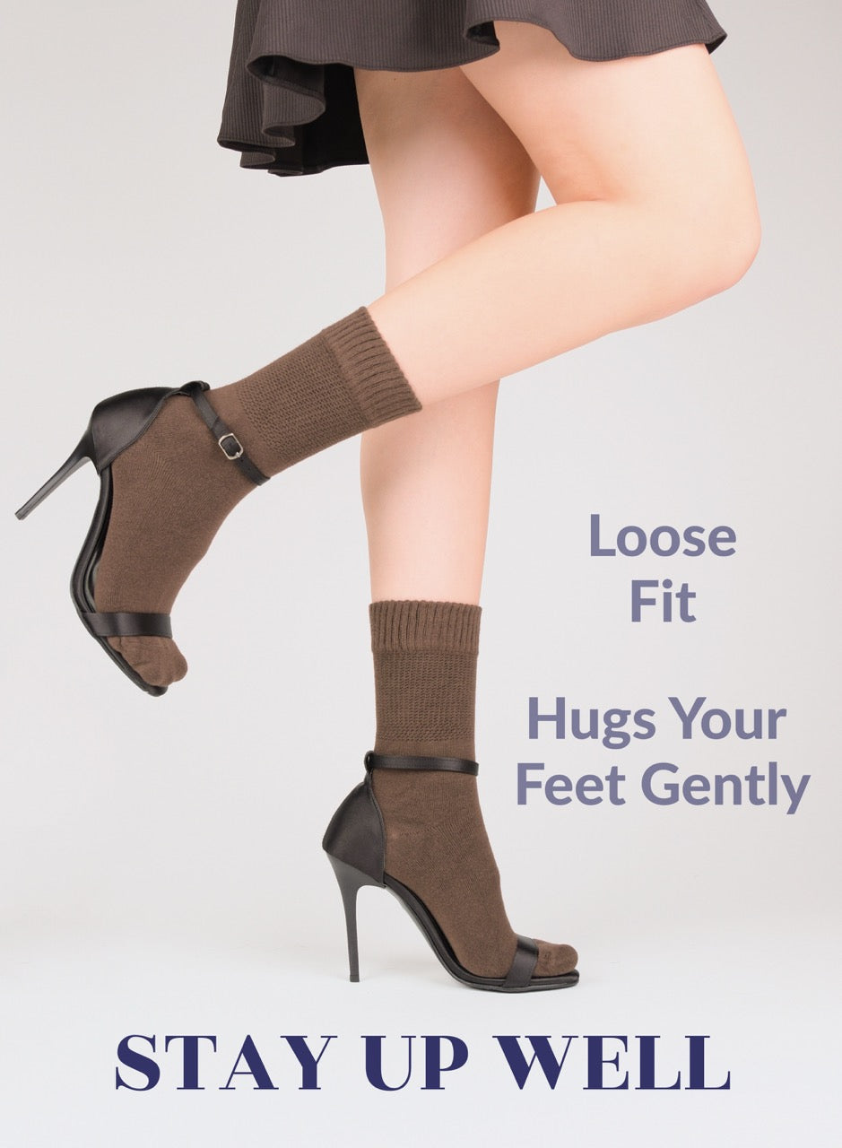 Women's Bamboo Diabetic Crew Thin Socks, 4 Pairs | Light Brown
