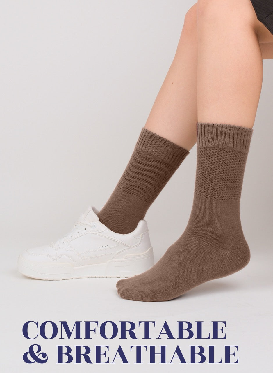 Women's Bamboo Diabetic Crew Thin Socks, 4 Pairs | Light Brown