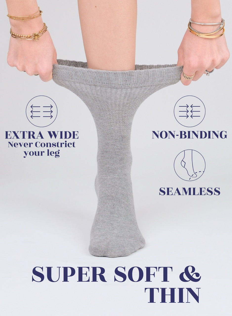 Women's Bamboo Diabetic Crew Thin Socks, 4 Pairs | Light Gray New