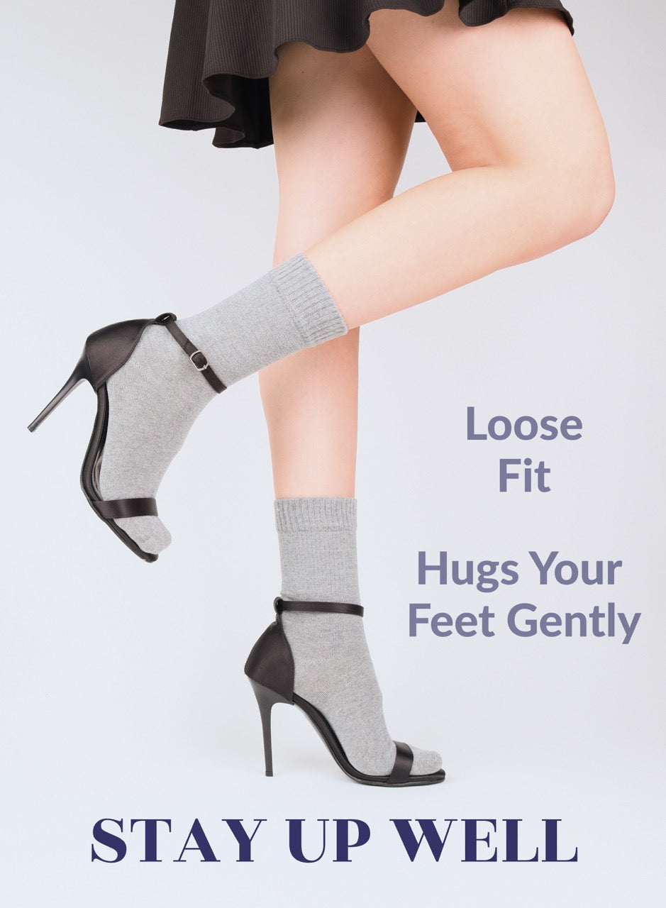 Women's Bamboo Diabetic Crew Thin Socks, 4 Pairs | Light Gray New