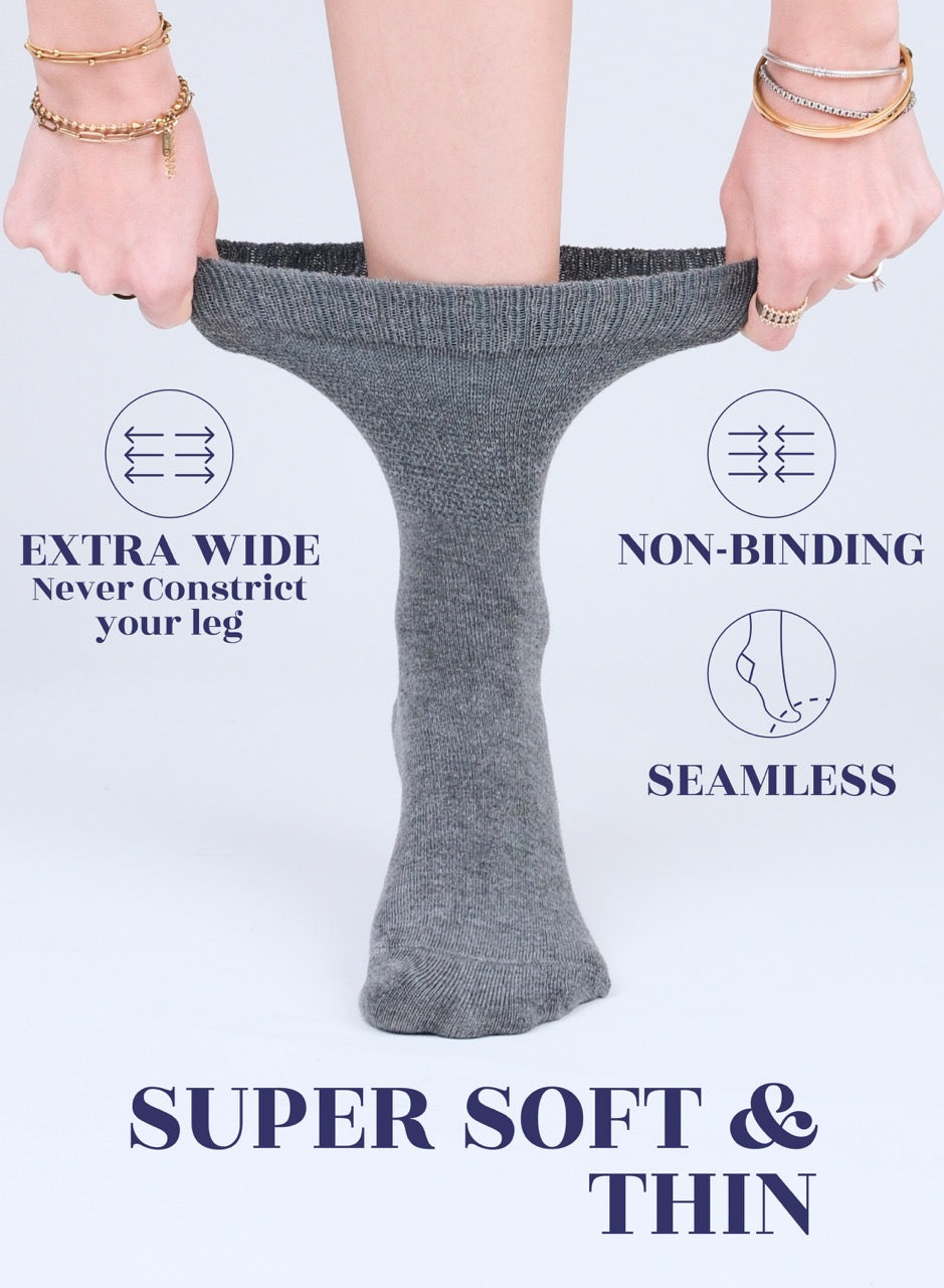 Women's Bamboo Diabetic Crew Thin Socks, 4 Pairs | Melange Gray