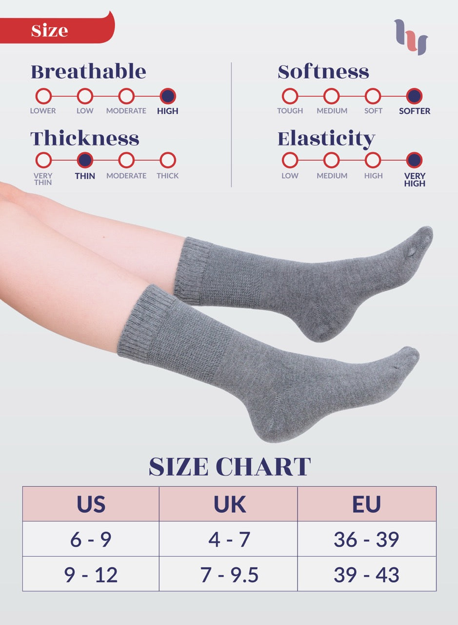 Women's Bamboo Diabetic Crew Thin Socks, 4 Pairs | Melange Gray