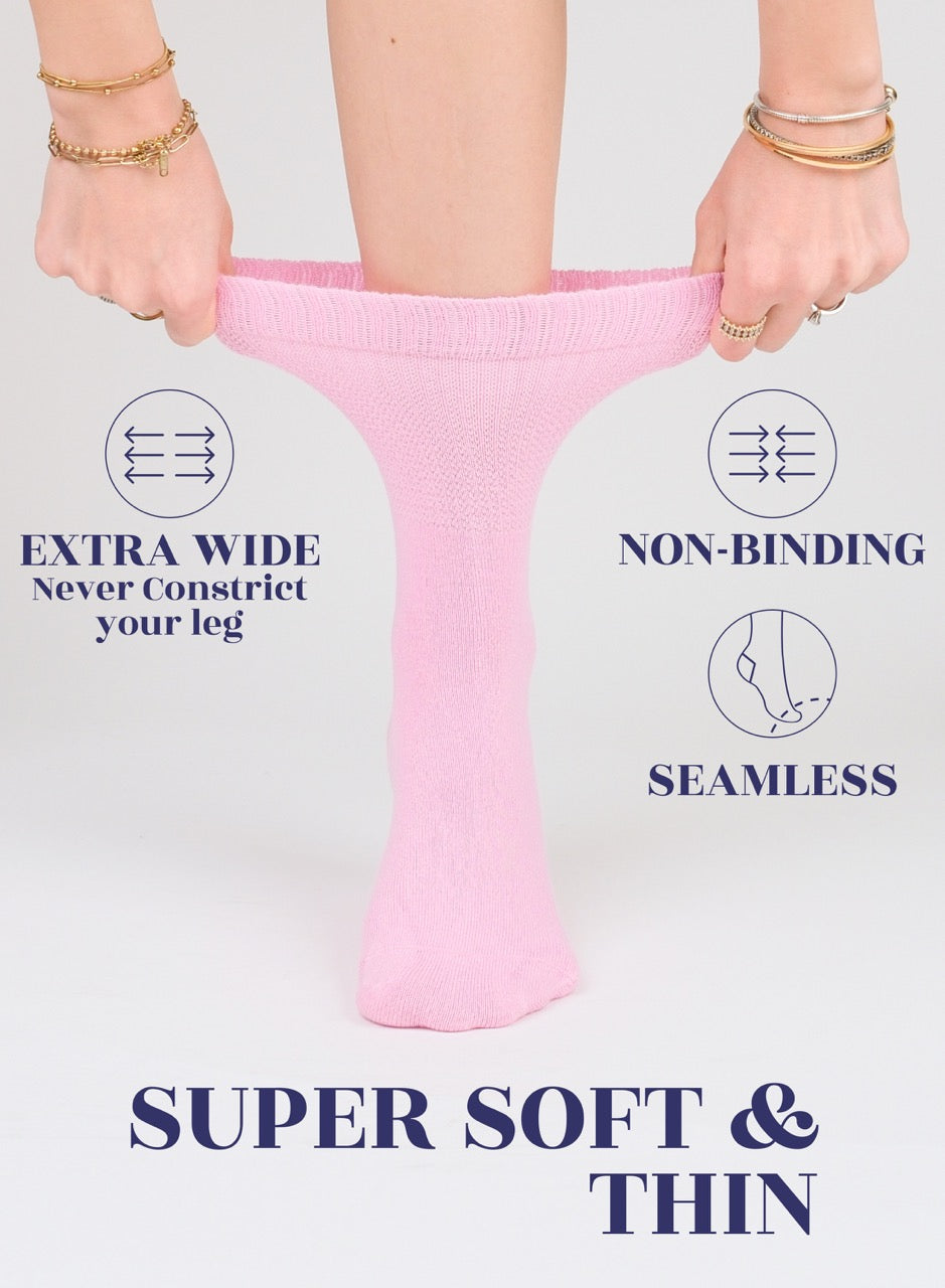 Women's Bamboo Diabetic Crew Thin Socks, 4 Pairs | Pink
