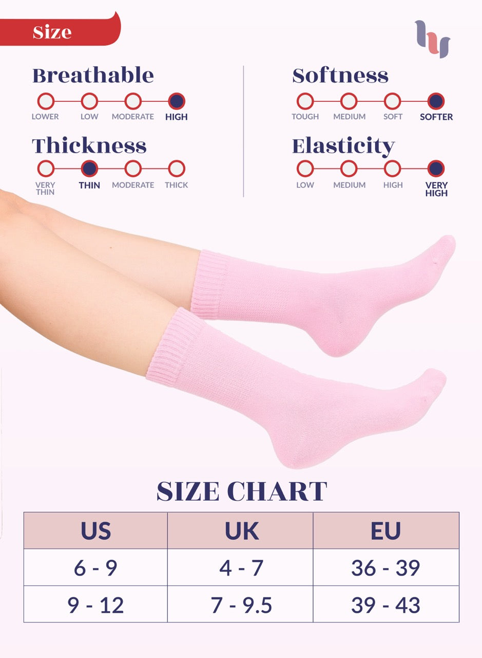 Women's Bamboo Diabetic Crew Thin Socks, 4 Pairs | Pink