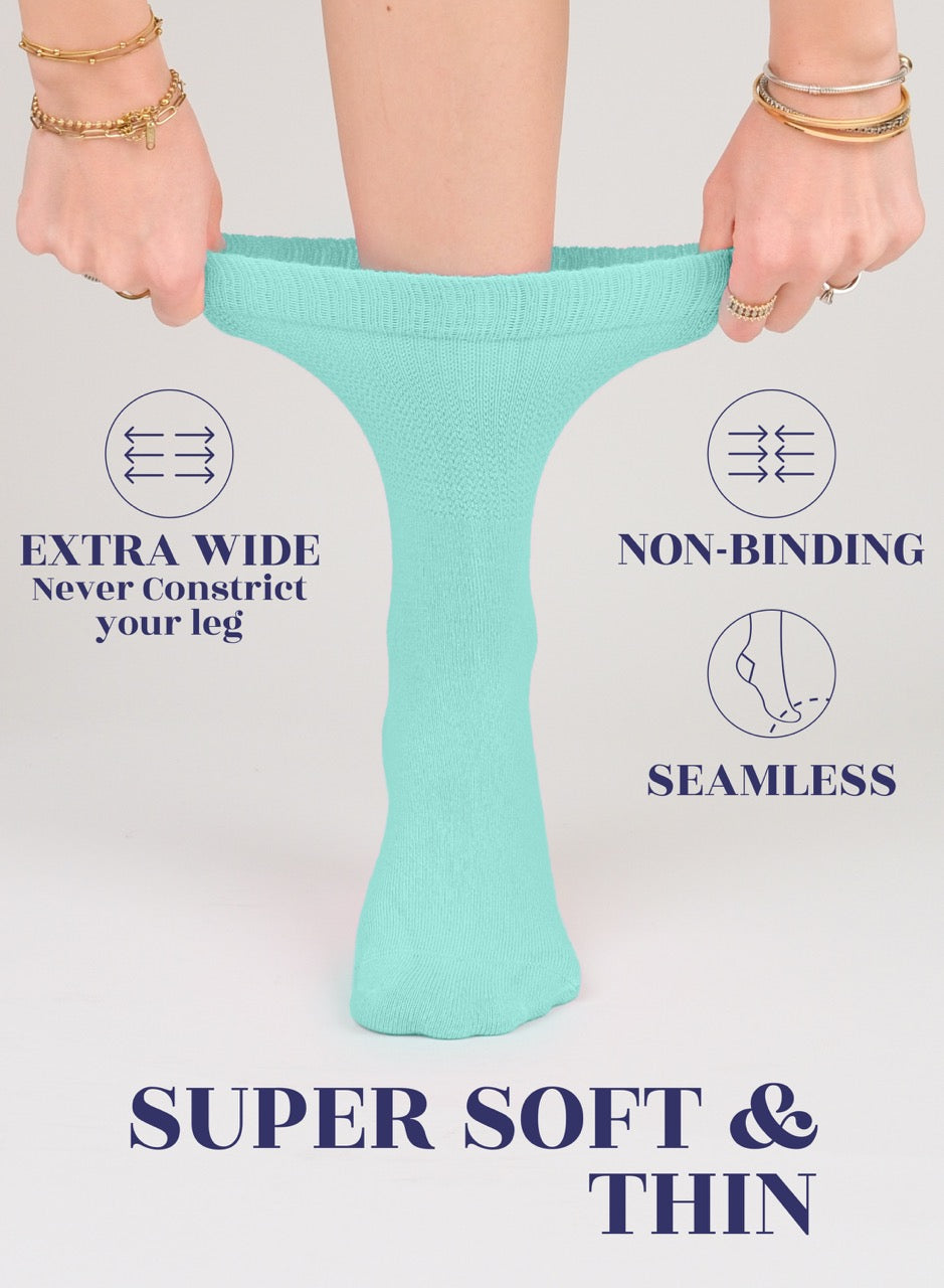 Women's Bamboo Diabetic Crew Thin Socks, 4 Pairs | Pool Blue