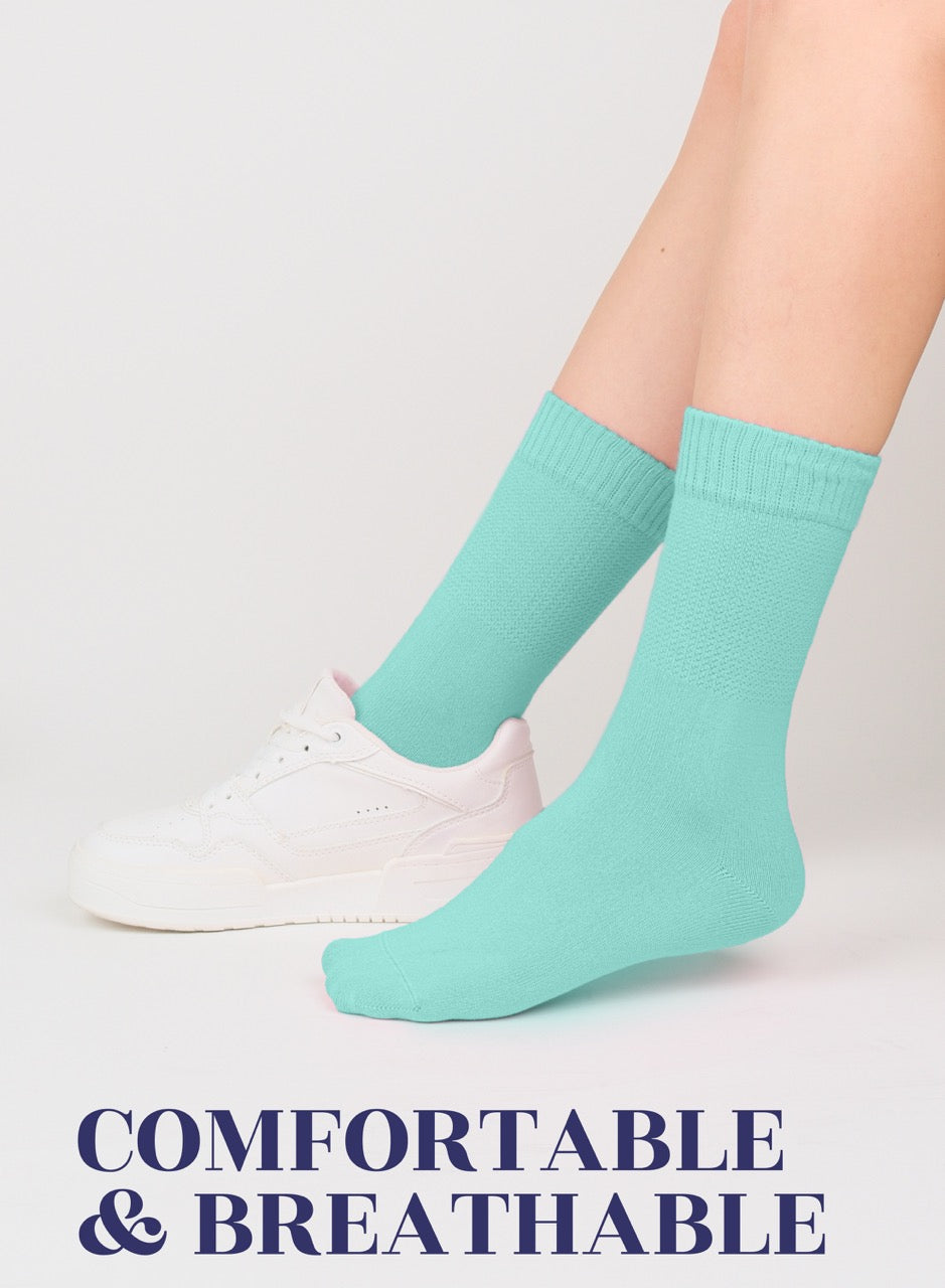 Women's Bamboo Diabetic Crew Thin Socks, 4 Pairs | Pool Blue