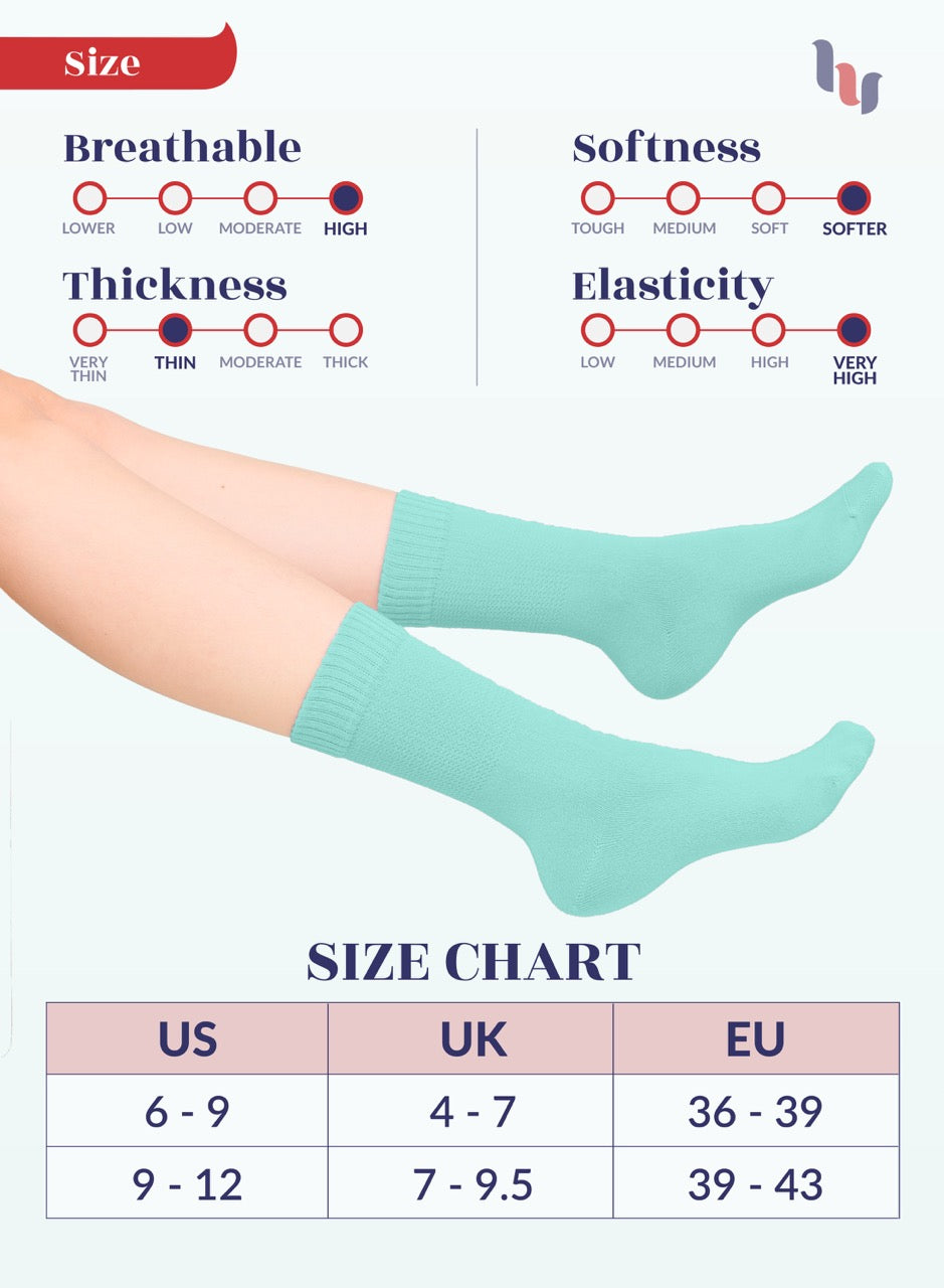Women's Bamboo Diabetic Crew Thin Socks, 4 Pairs | Pool Blue