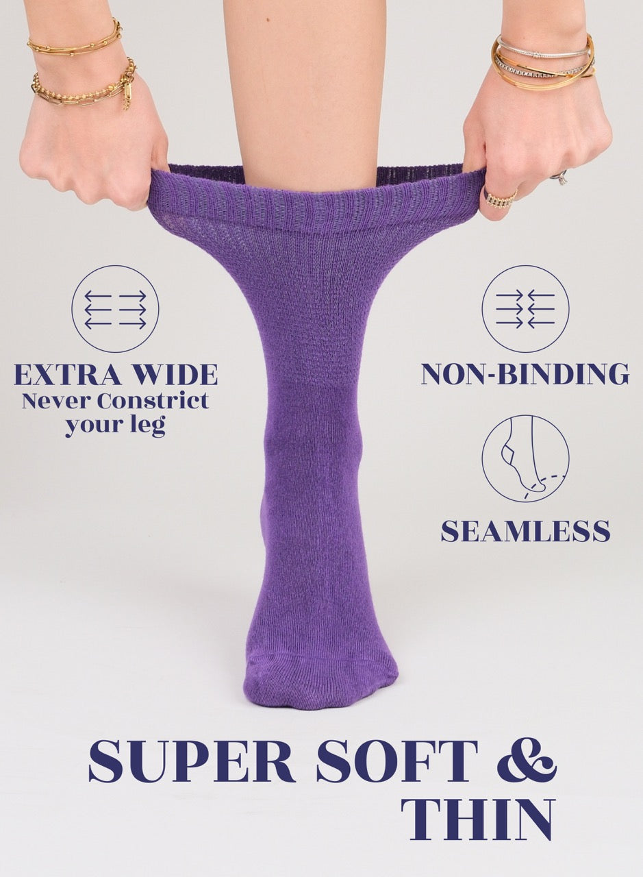 Women's Bamboo Diabetic Crew Thin Socks, 4 Pairs | Purple