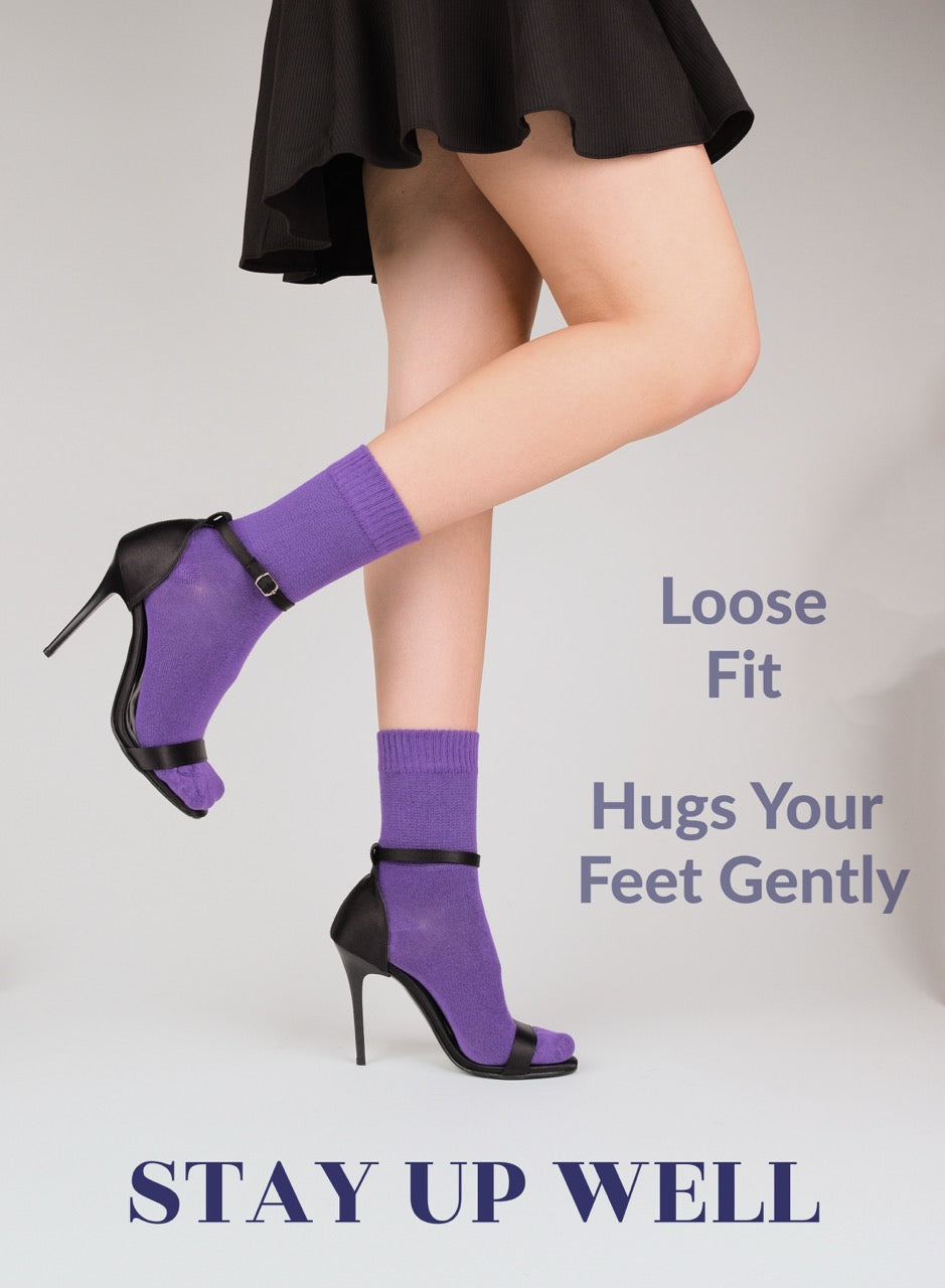 Women's Bamboo Diabetic Crew Thin Socks, 4 Pairs | Purple
