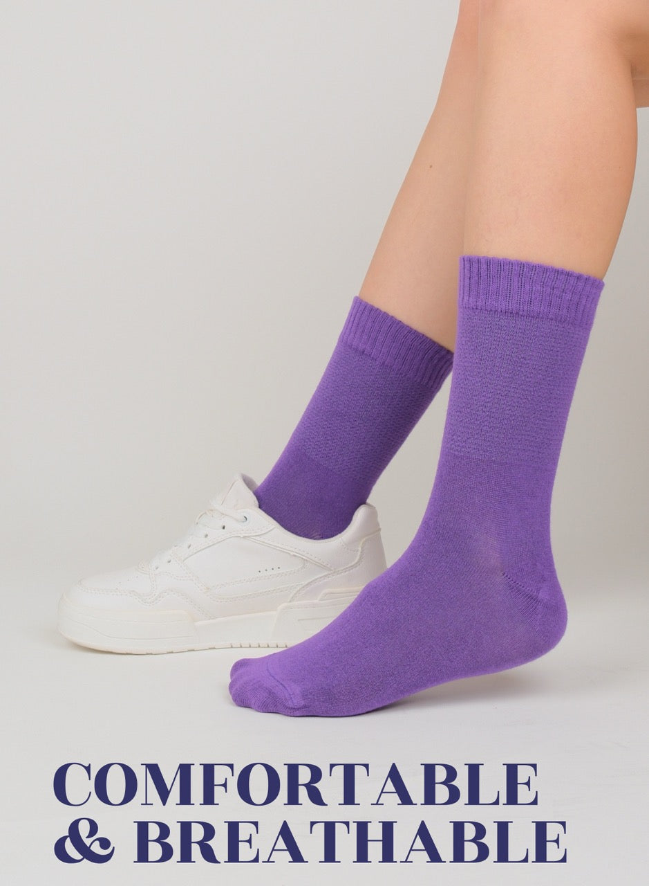 Women's Bamboo Diabetic Crew Thin Socks, 4 Pairs | Purple