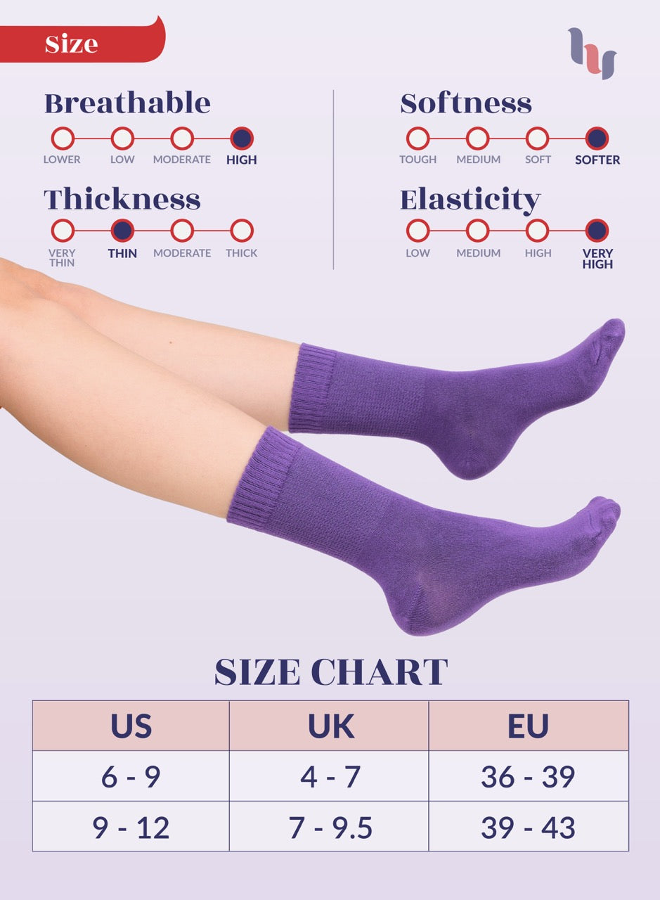 Women's Bamboo Diabetic Crew Thin Socks, 4 Pairs | Purple