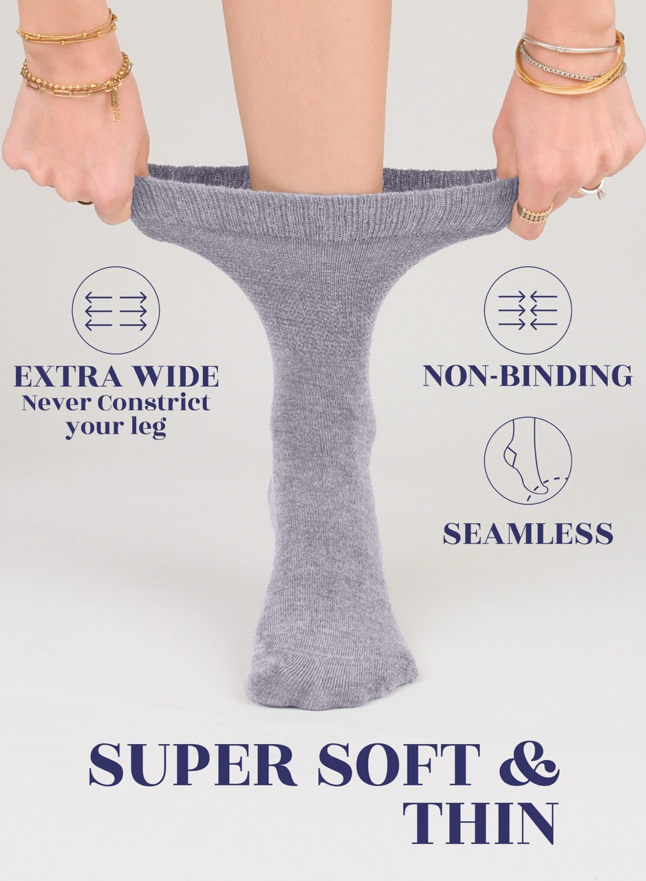 Women's Bamboo Diabetic Crew Thin Socks, 4 Pairs | Purplish Gray