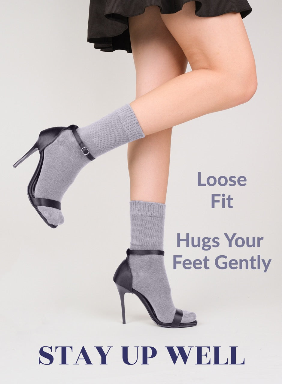 Women's Bamboo Diabetic Crew Thin Socks, 4 Pairs | Purplish Gray