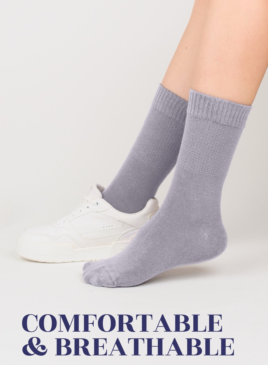 Women's Bamboo Diabetic Crew Thin Socks, 4 Pairs | Purplish Gray