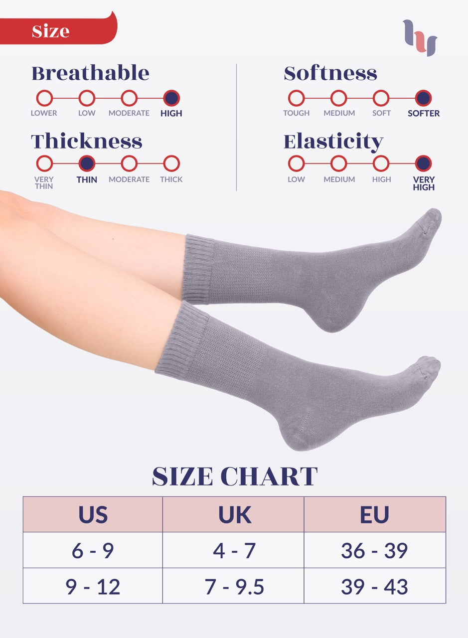 Women's Bamboo Diabetic Crew Thin Socks, 4 Pairs | Purplish Gray