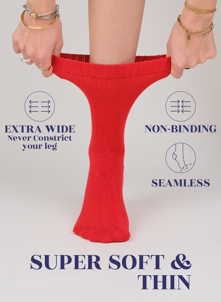 Women's Bamboo Diabetic Crew Thin Socks, 4 Pairs | Red