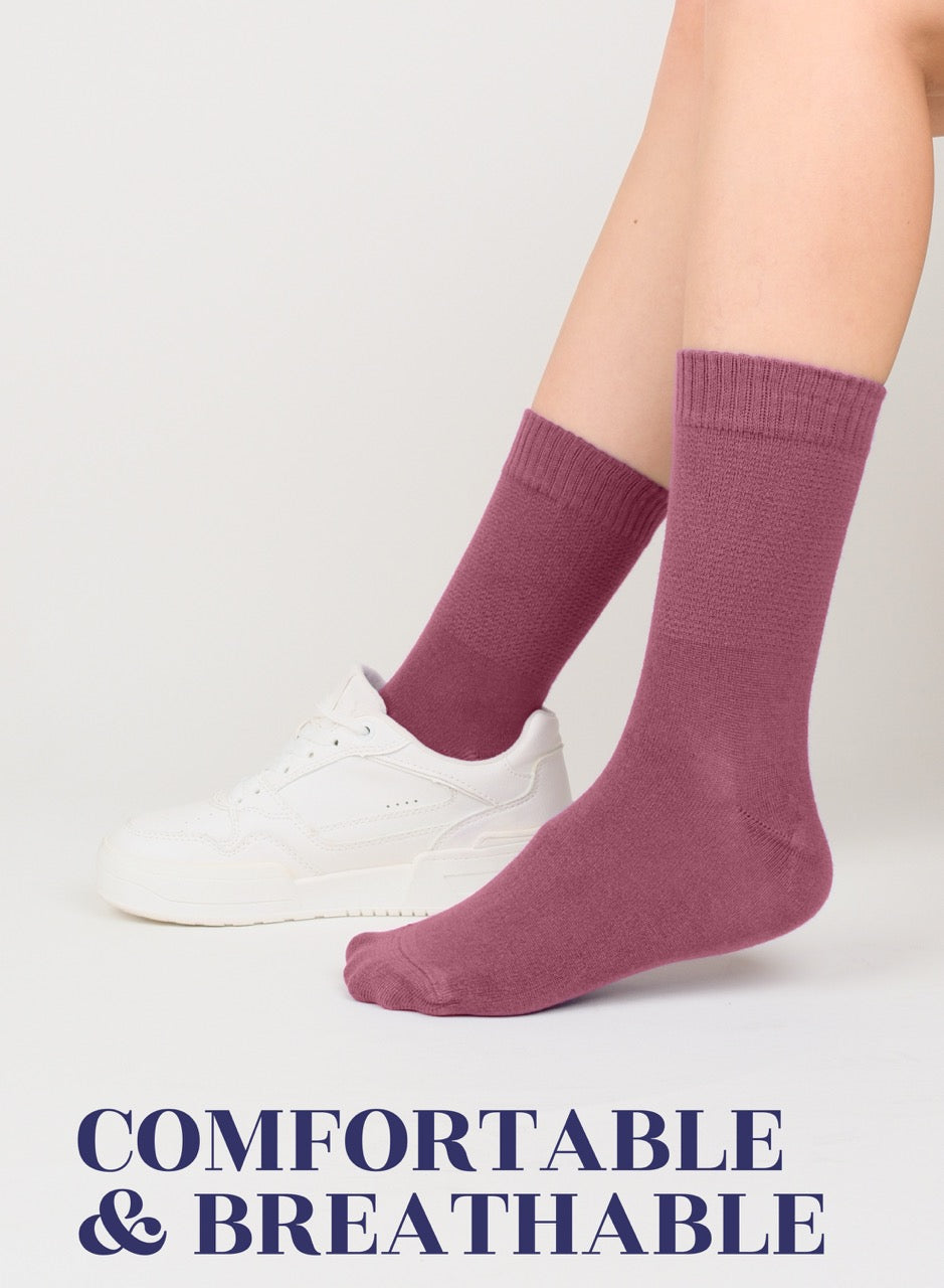 Women's Bamboo Diabetic Crew Thin Socks, 4 Pairs | Rose Wood