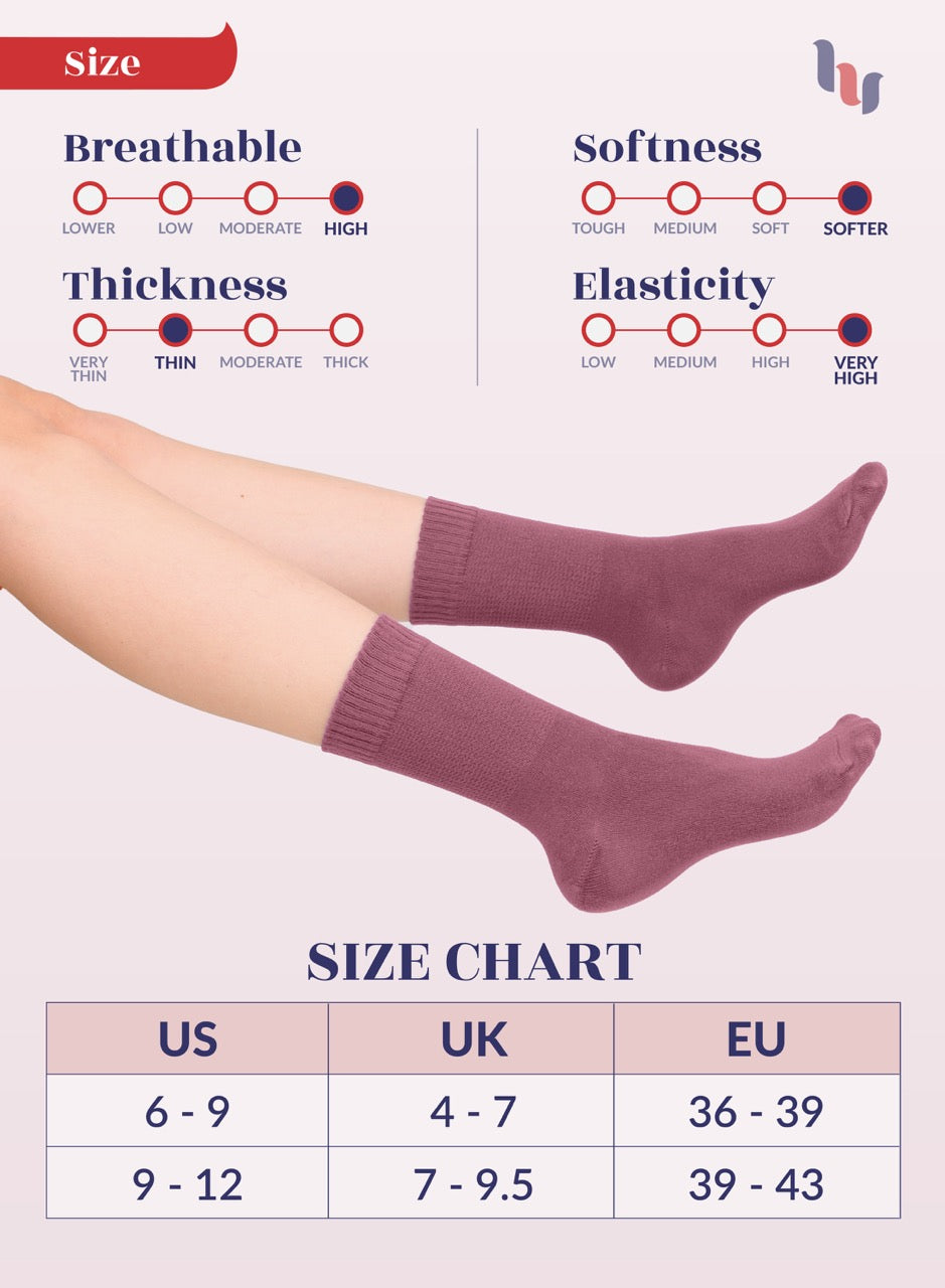Women's Bamboo Diabetic Crew Thin Socks, 4 Pairs | Rose Wood