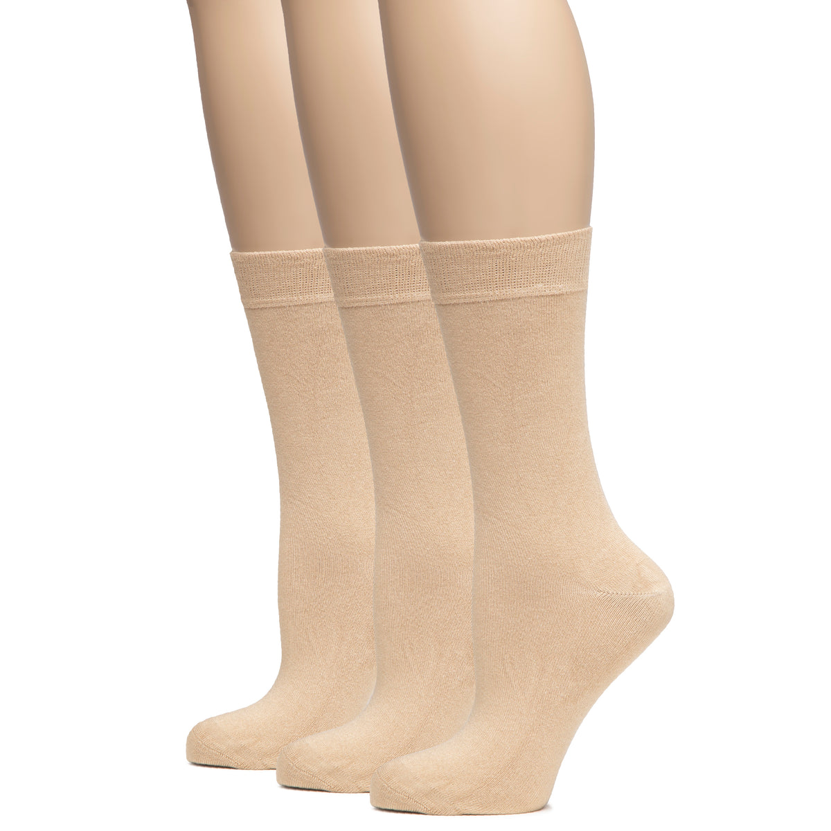 Elevate your sock game with these three women's beige Bamboo Crew Socks, designed for ultimate comfort.