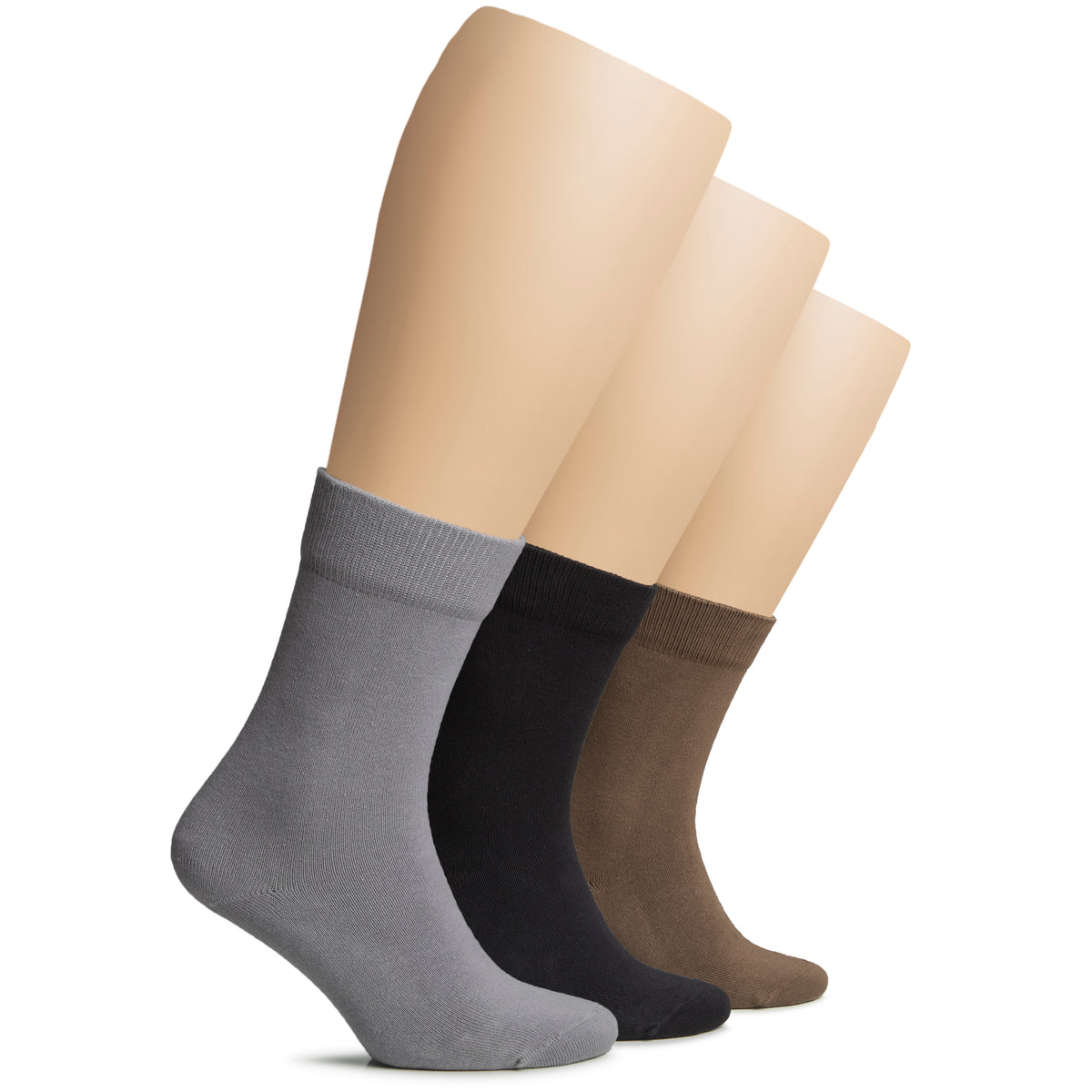 A trio of women's socks in varying hues, perfect for the winter season. These cotton crew socks are designed for women's feet.